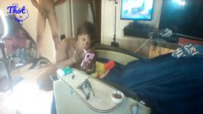 Hood Gangsta Bitch Smokes and Squirts After Gangbang