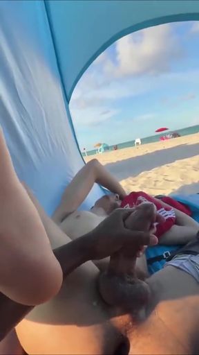 Public dirty talk leads to a cumshot from big dick