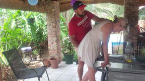 Fucking the Neighbors Wife on the Patio Were He Can Easily See Us