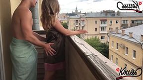 Blonde fuck in mission on the balcony