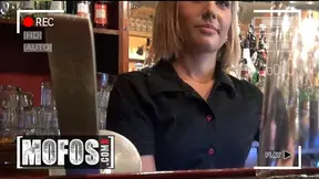 Barmaid Rihanna Samuel gets a raw pounding and messy cumshot at the bar