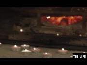 Perfect country girl frigs herself hard by the fire