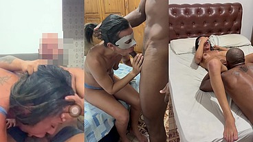 Negão dotado tirou a camisinha e gozou duas vezes dentro da Hotwife depois o corno excitado ainda fodeu seu cuzinho
