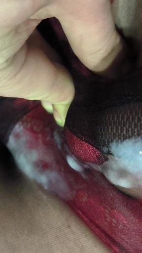 Juicy Cumshot Through Patterned Floral Pantyhose
