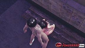 Catgirl with big tits gives bondage blowjob and titjob
