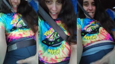 Public Masturbation Car Play! Hairy Hippie Slut Gym Pants Tie Dye Flashes PinkMoonLust on ONLYFANS!