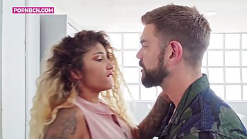 Stunning blonde, Venus Afrodita is sucking dick while kneeling in front of her tattooed partner