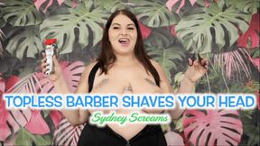 Topless Barber Shaves Your Head - A haircutting scene featuring: pov haircut, big tits, clippers, barber fetish, and shaving - 1080 MP4