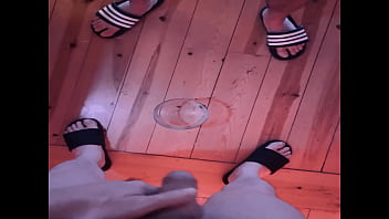 Pissing in a glass in front of my naked and hard flatmate