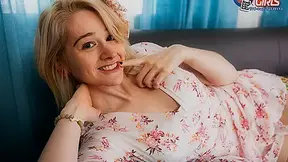 GROOBYGIRLS New Blonde Tgirl with pink nipples masturbates her ass