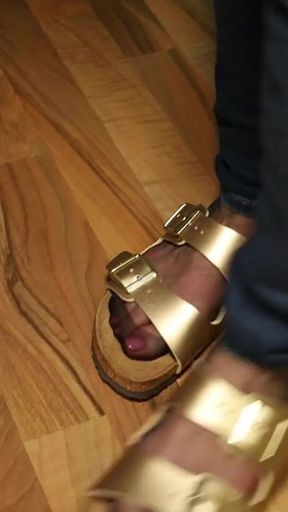 Nylons & Tight Jeans - Dangling in Classic Sandals