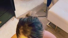 Nike Pro booty shorts topless Sloppy BlowJob and cum swallow