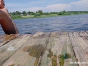 The guy swims naked in the river in public, then comes home and jerks off his big dick
