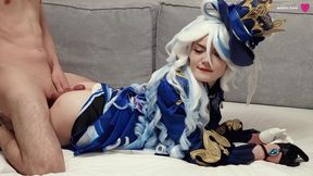 The kinky Furina from Genshin Impact prefers Aether's nutritious cum, which is supposed to end up in her shaved pussy