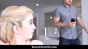 Adorable blonde teenager with braces screwed