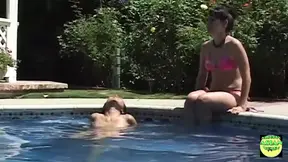 A Couple of Funloving Asian Darlings Have Fun Getting Each Other off Poolside