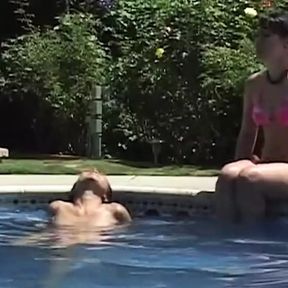 A Couple of Funloving Asian Darlings Have Fun Getting Each Other off Poolside