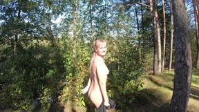 Nude girl walk in forest and No Bra No problem