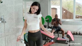 Alluring brunette maid experiences wild interracial anal with massive black dick