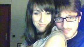 My brunette bride gives hand to me and rides my hard cock