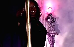 Dirty talking ebony stripper giving her girlfriend a lap dance