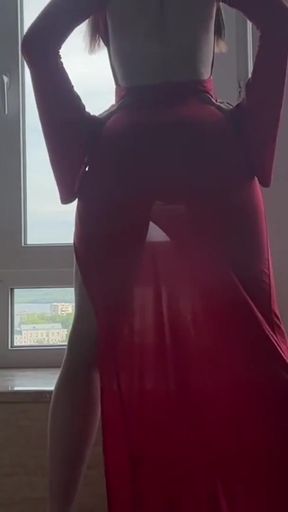 sexy hot yoga in red long dress   Clip 2