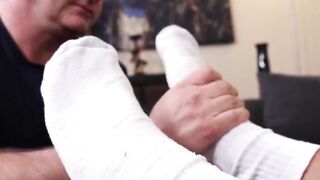 MaleFeetXXX.com - Hunky Brad's sweaty socks sniffed and feet sucked by a hairy guy's