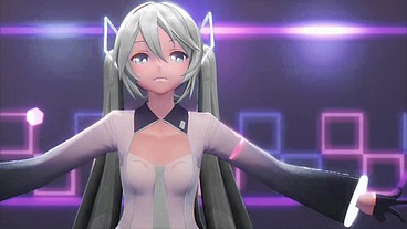 Hatsune Miku Cynical Night Plan Undress Dance Hentai Small Tits MMD 3D White Hair