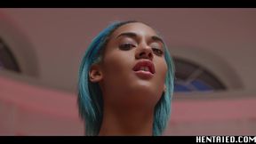 Black girl rides dildo and gets a creampie in bondage scene