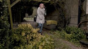 Monika wets her Jeans in the garden