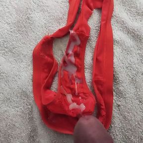 Cumshot on the basketball thong, cum panties sexy thong pussy