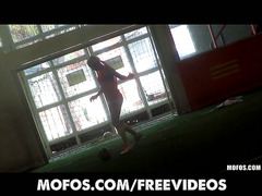 Blonde soccer player with sexy legs and a fat ass gets slammed