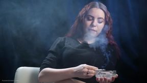 Cute Russian Redhead Smoking in Leopard Pants