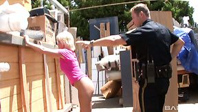 Dirty short haired blonde prostitute is fucked doggy by perverted cop