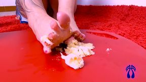 italian feet steps on creamy banana
