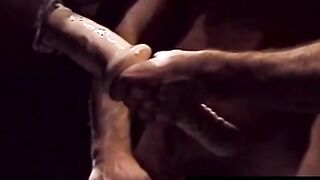 Black gay gets his hole stretched hard by huge dildo