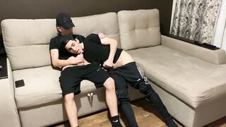 Amateur dude in sportswear enjoys chupa fetish with straight pal in lingerie