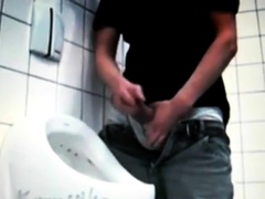 azeri Jerking huge cock at public toilet