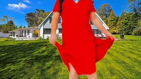 Adorable Trans Girl Adjusting Bra Straps Playfully