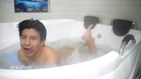 Taking a bath in the tub
