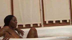 Interracial Lesbian Action in Bathroom