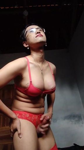 Thrilling moment from "Asian Shemale Jerking Her Cock"