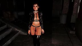 Submissive whore Ellie Williams dancing half naked on dirty street for cash