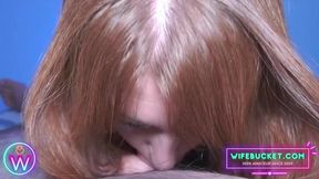 Hot redhead wife gets throat fucked hard by her real homemade lover