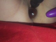 Dp with plugs, huge dildo