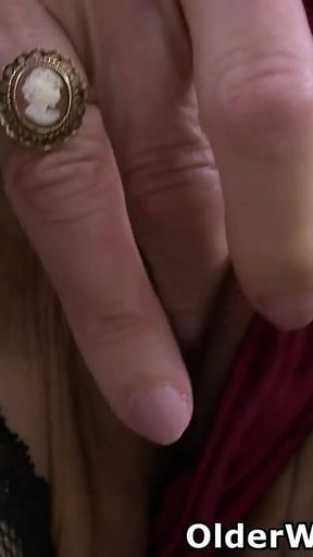 Skinny GILF Elaine Soaks Her Knickers and Sits on a Dildo
