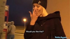 Hot blonde fucks for cash in public