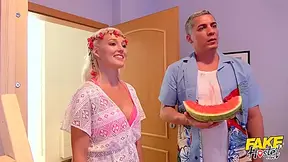 Sucks Watermelon Juice Off A Big Fat Cock At A Hostel - Lovita Fate