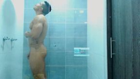 Hunk Jerks Off and Cums in Shower