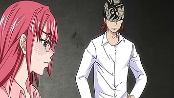 Busty, Hentai girl with red hair is about to get loads of cum all over her face